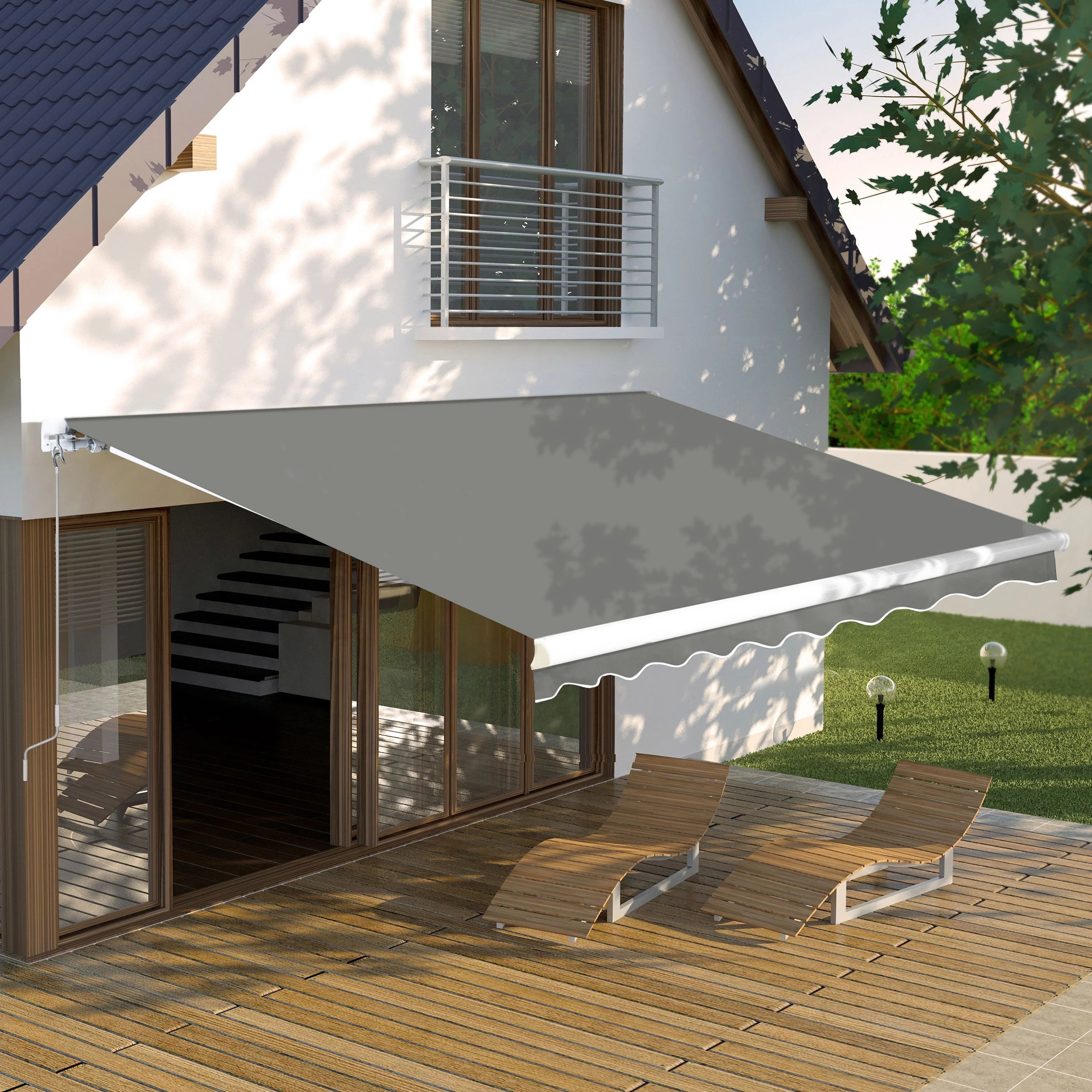 Gray Retractable Patio Awning N36358
