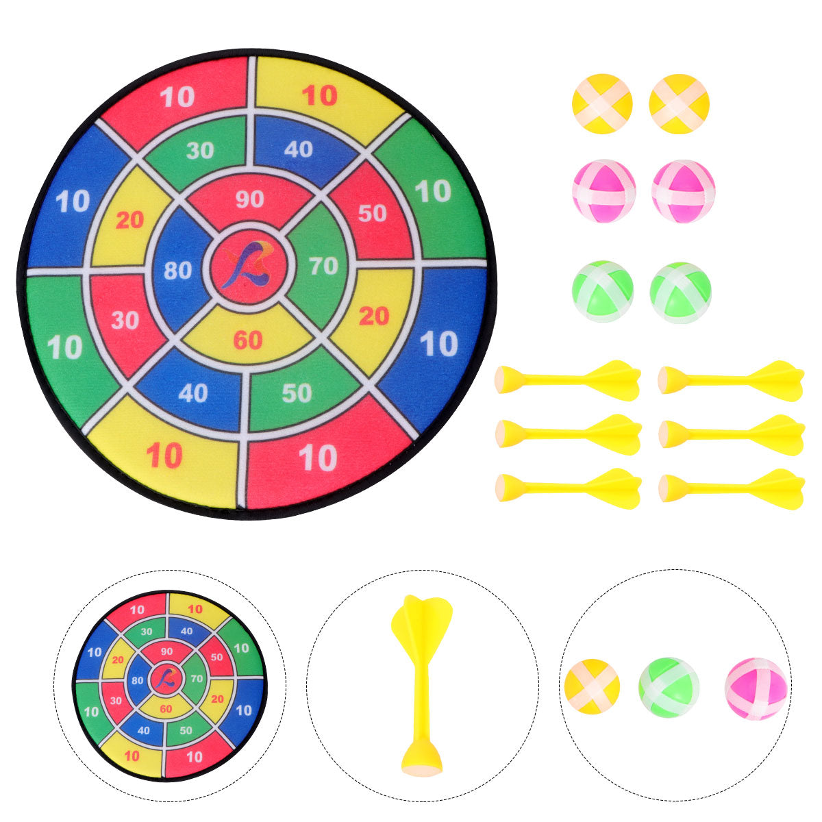 Safety Dart Board Toys Sticky Ball Shooting Toy Party Game Supplies (30cm, 6pcs Sticky Ball and 6pcs Darts) F65149