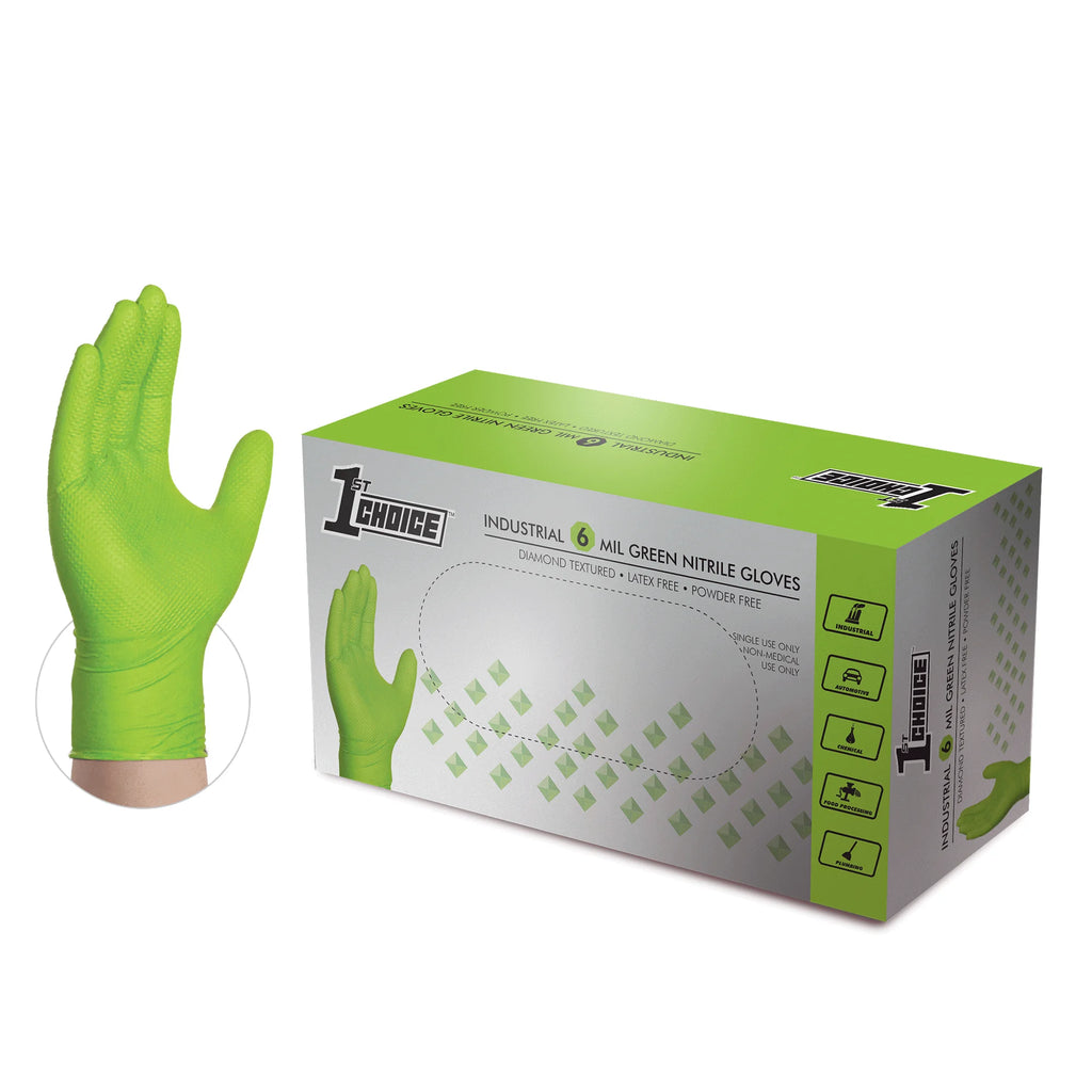 Green Nitrile Disposable Gloves 6 Mil Textured Large 200 X66507