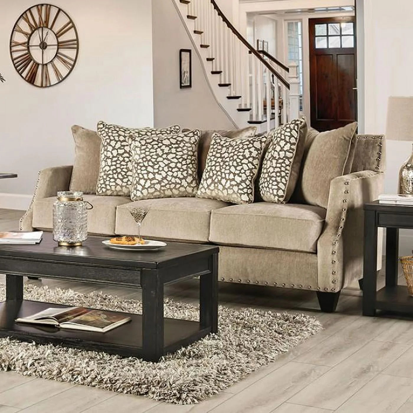 Beige Chenille Sofa and Loveseat J70499