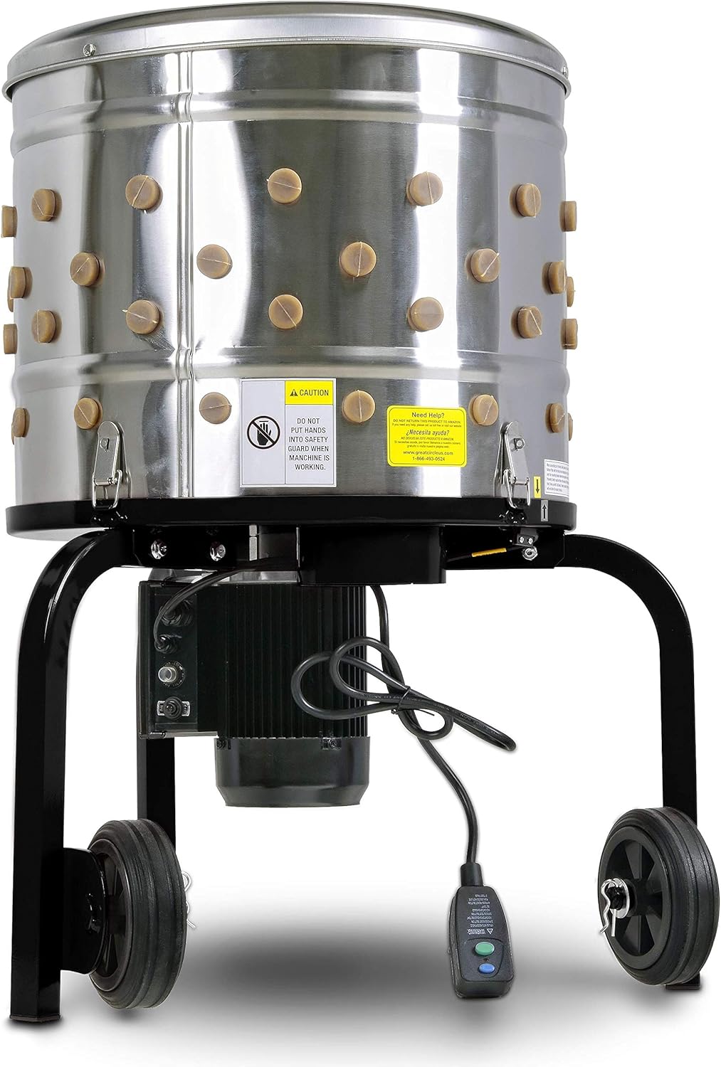 Chicken Plucker Electric Stainless Steel 1HP 120VAC 280RPM 92 Soft Fingers 20" Drum Diameter L47642