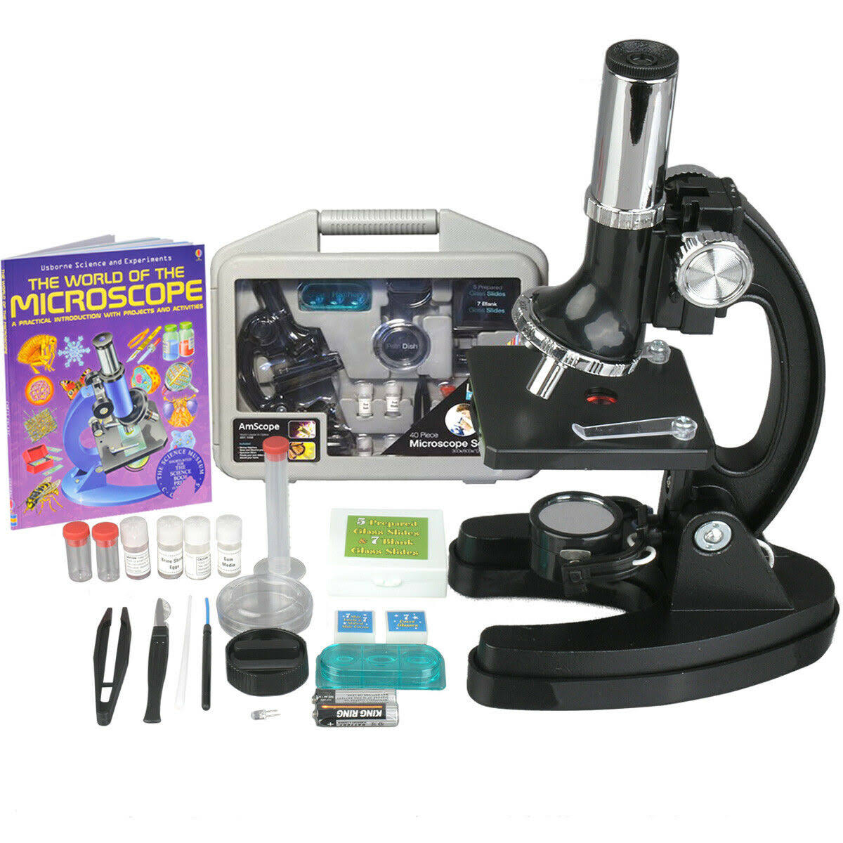 120x-240x-300x-480x-600x-1200x Metal Arm Children Biological Microscope Kit with Book, Black V52895