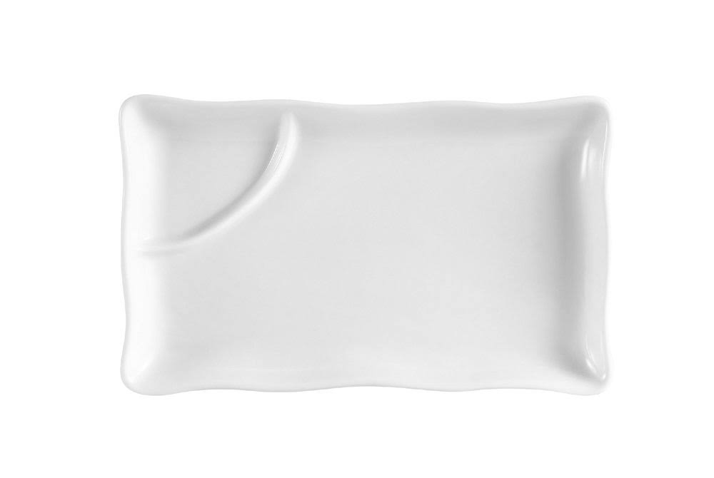 Rolled Edge Rectangular Divided Sauce Dish 12in. x 7-1/2in. A776