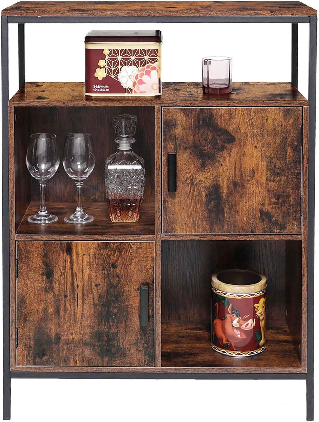 Rustic Brown Storage Cabinet with 2 Doors and Open Shelves N4297
