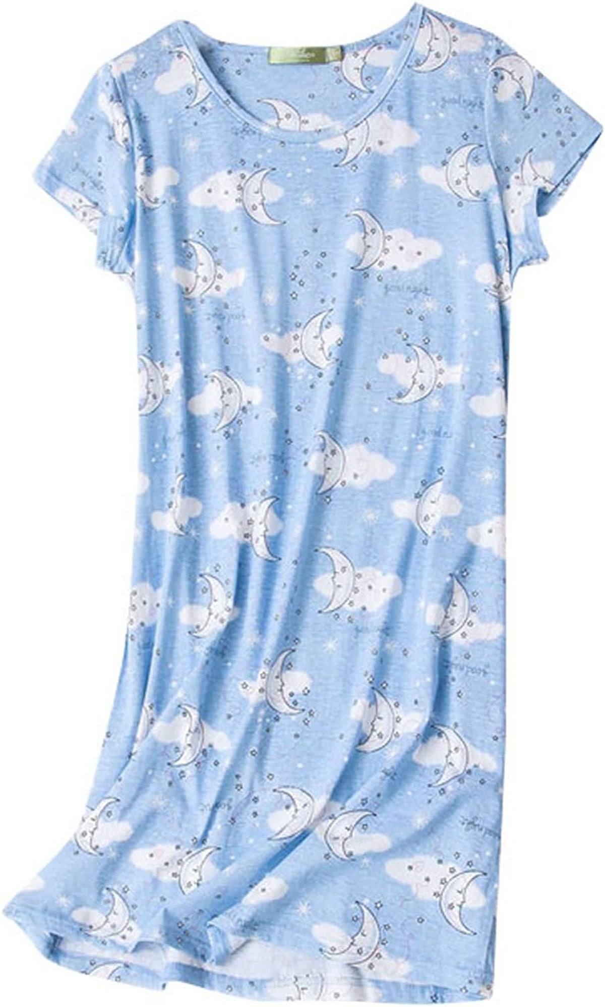 Women's Cotton Sleepshirt Short Sleeve Nightgown Blue Moon 2XL D1963