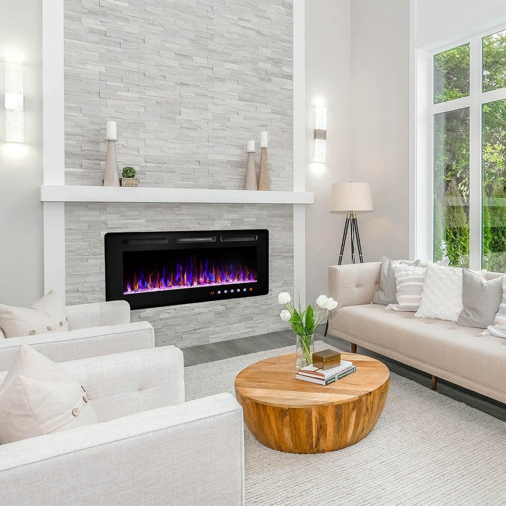 42" Electric Fireplace Recessed and Wall Mounted Heater with Remote Control Q224904