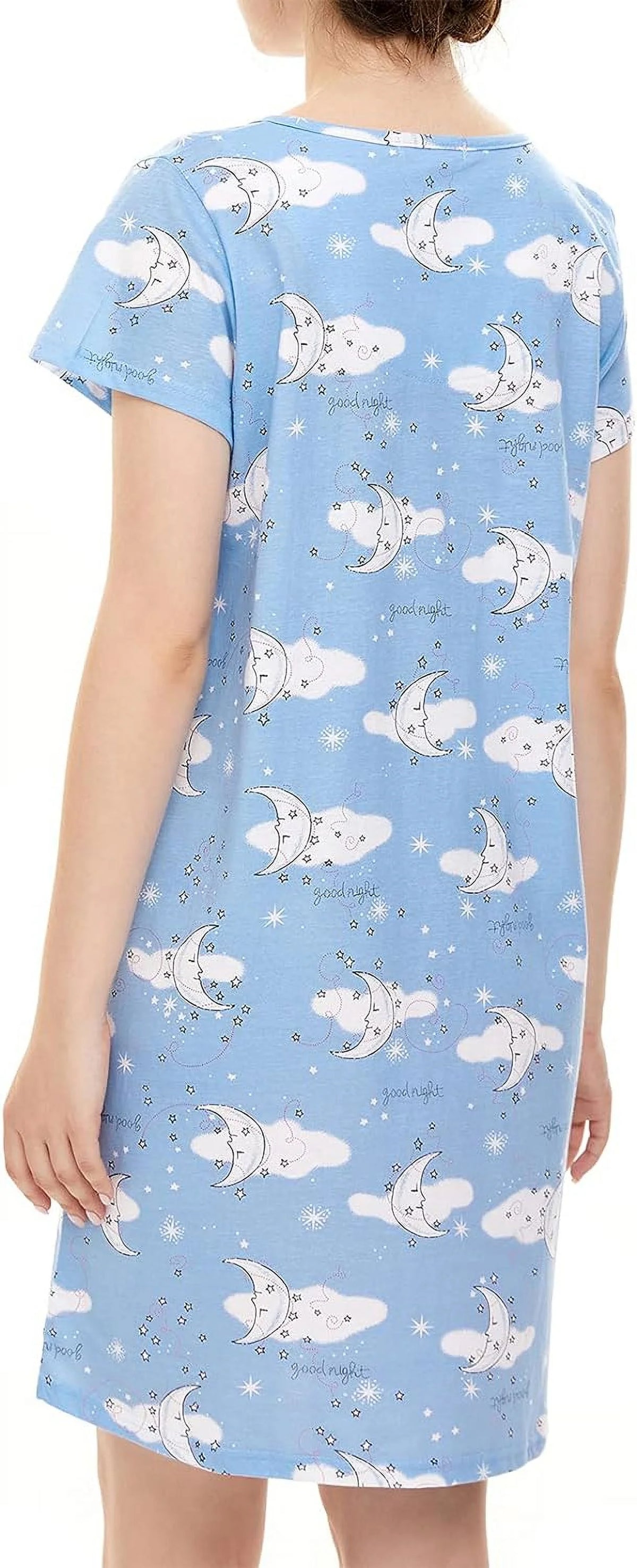 Women's Cotton Sleepshirt Short Sleeve Nightgown Blue Moon 2XL D1963