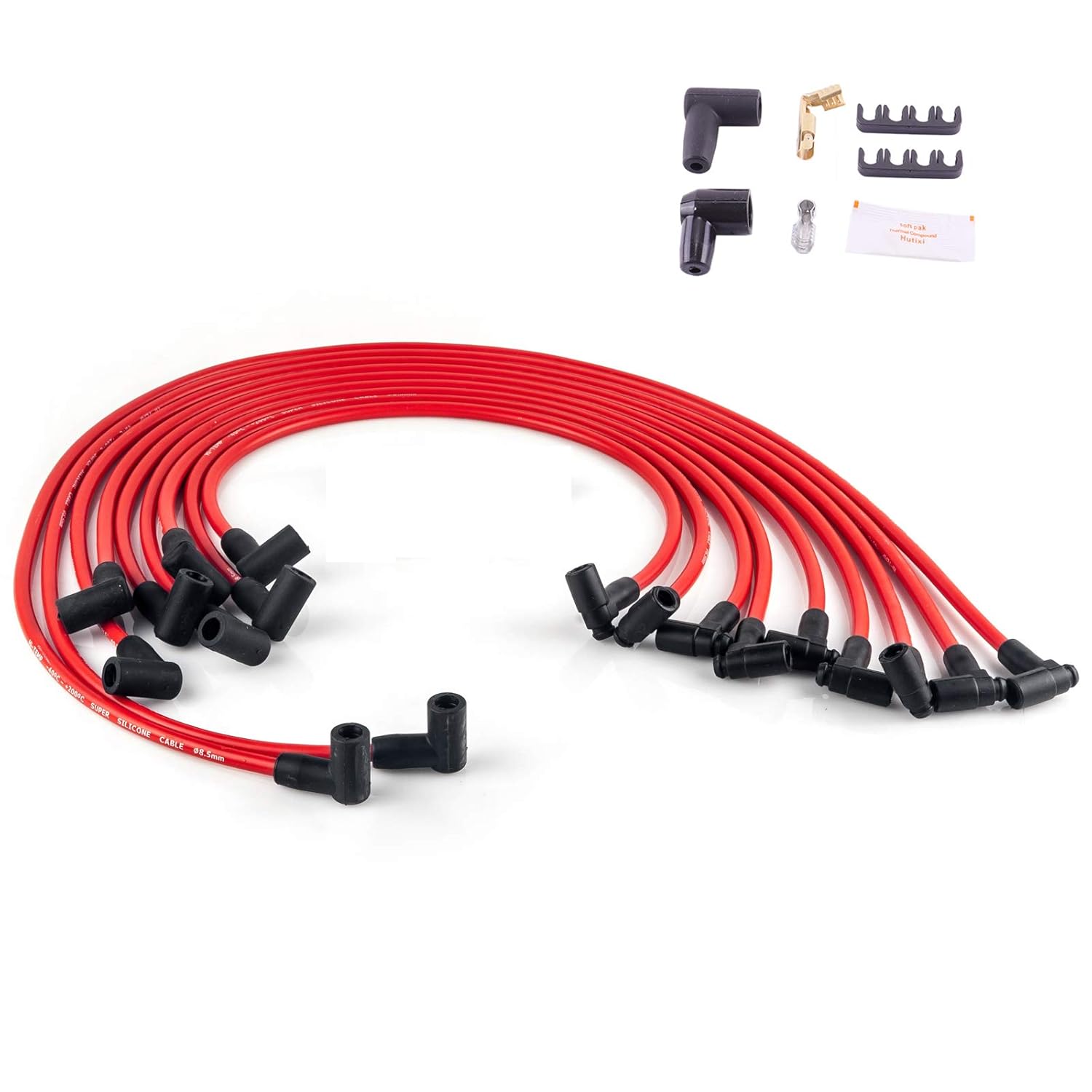 Red Cap HEI Distributor and Spark Plug Wires Combo Kit for Chevy 350 V8 K2250