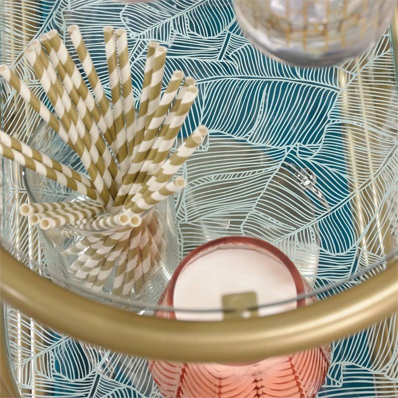 Modern 3-Shelf Glass and Metal Bar Cart in Satin Gold Y171