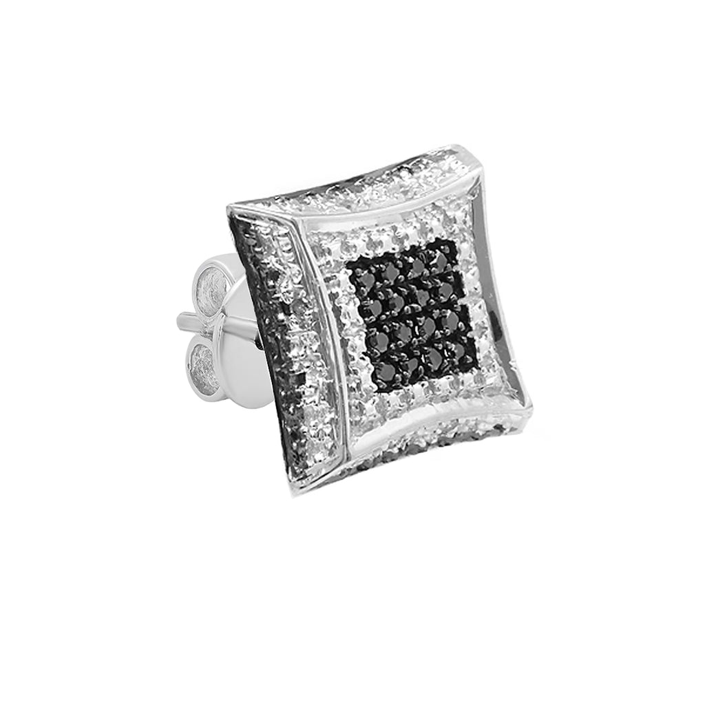 0.08 Carat Round Black & White Diamond Micro Pave Kite Shape Pushback Stud Earring in 925 Sterling Silver U348
