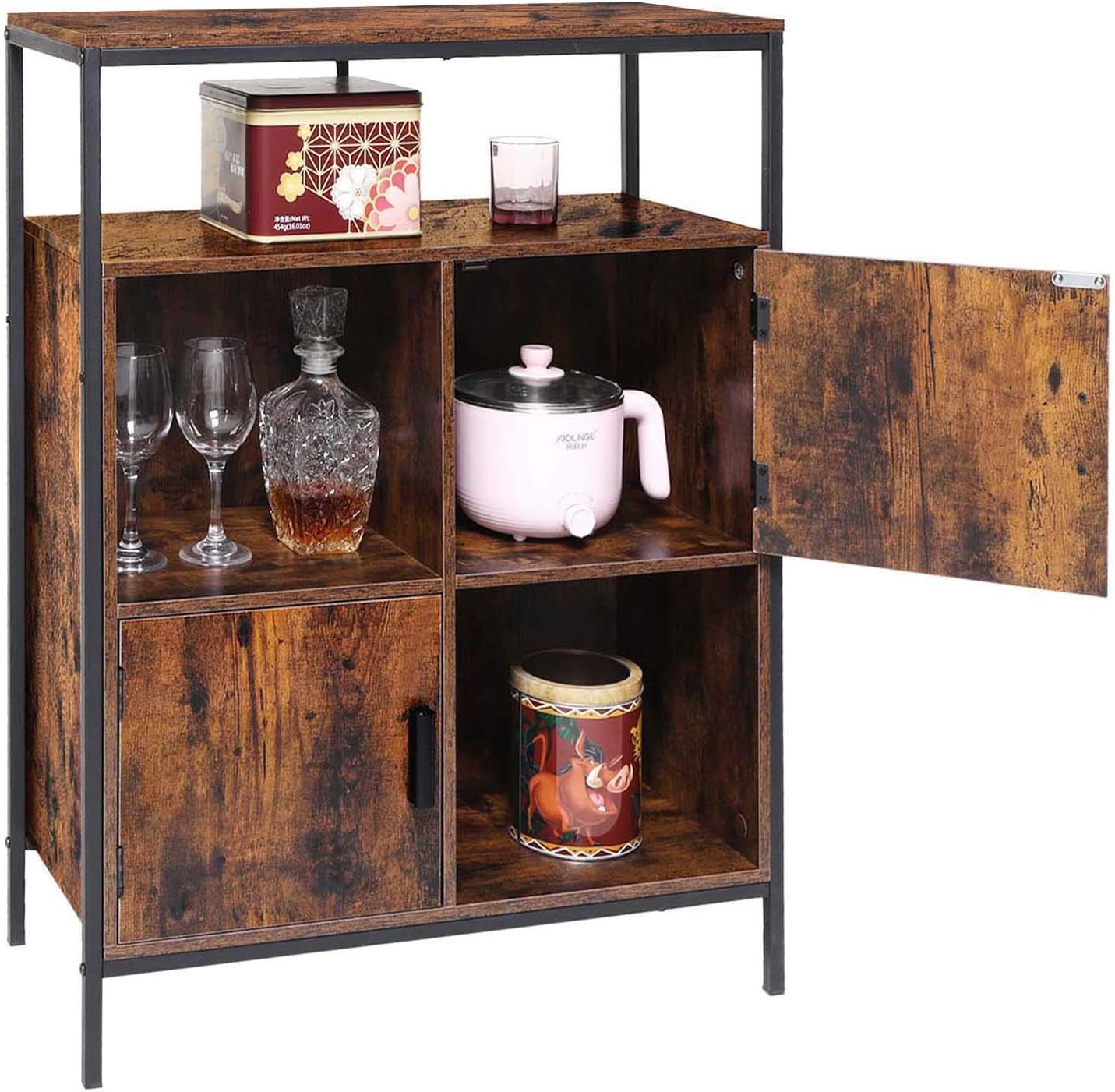 Rustic Brown Storage Cabinet with 2 Doors and Open Shelves N4297