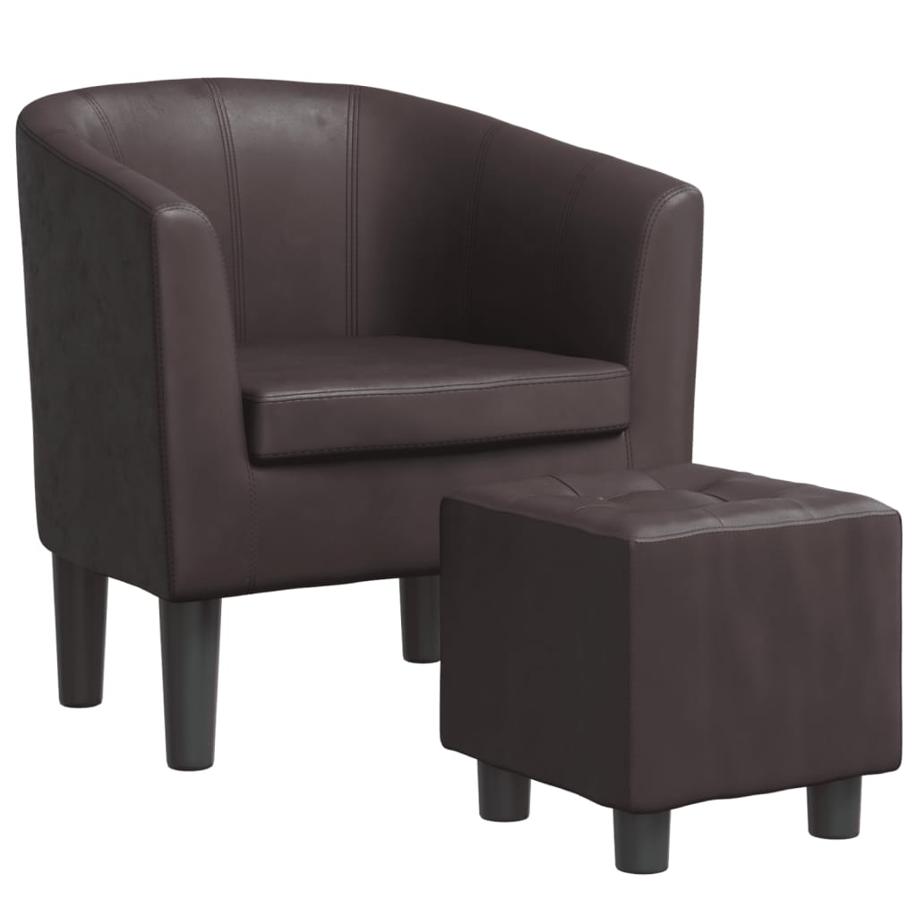 Brown Faux Leather Tub Chair with Footstool J996582