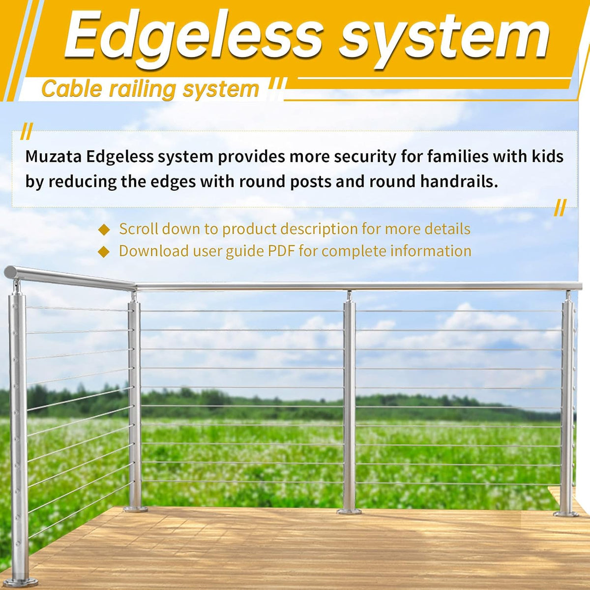 60Pack Cable Railing Kit Protector Sleeve Adhesive Grommet for 1/8" Wire Rope Wood Metal Posts T316 Stainless Steel Cable Deck Stair Railing R413