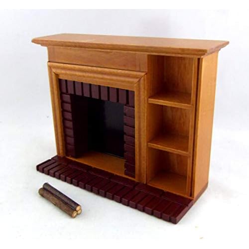 Walnut Red Brick Fireplace with Shelves Dollhouse Miniature Furniture O995688