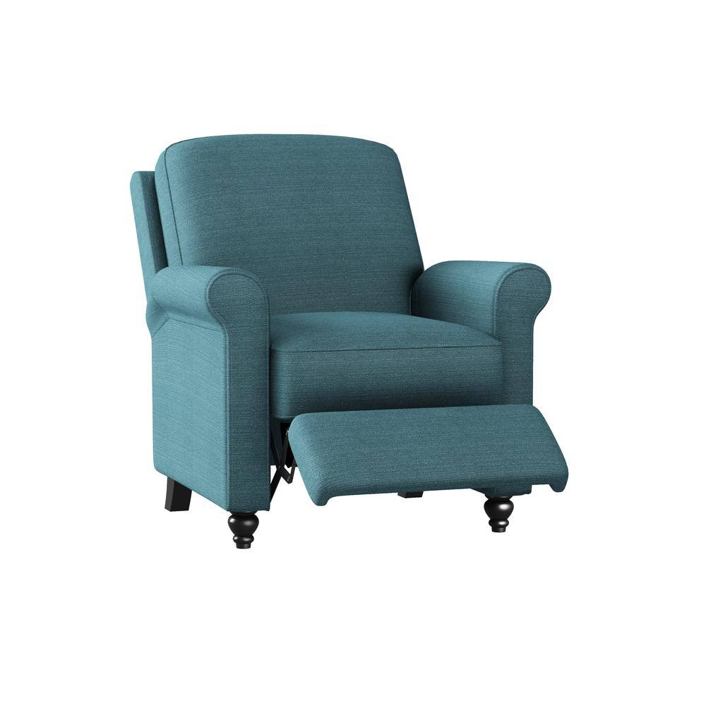 Caribbean Blue Linen-Like Fabric Push Back Recliner Chair I521638