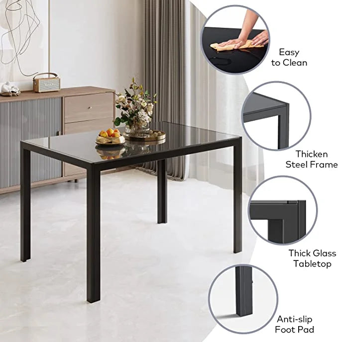 Black PU Leather Dining Table Set with 6 Chairs D115076
