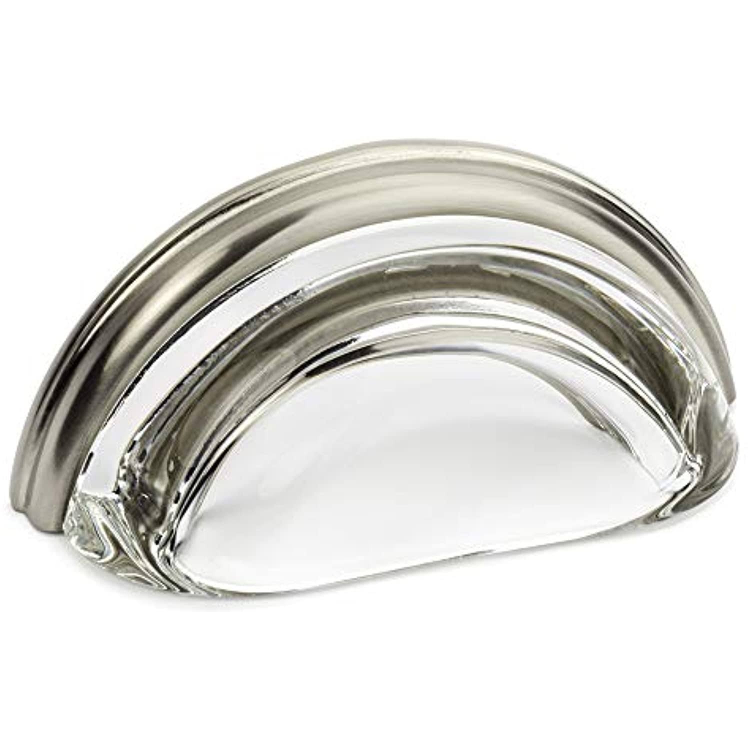 10 Pack Satin Nickel Cabinet Cup Pull with Clear Glass P617