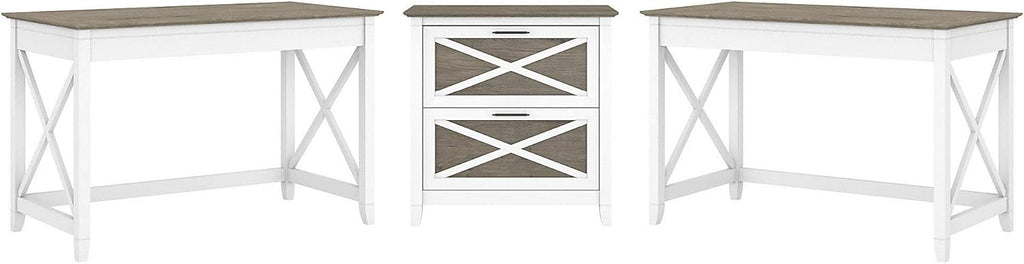 Reclaimed Pine 2 Person Desk Set with Lateral File Cabinet A542