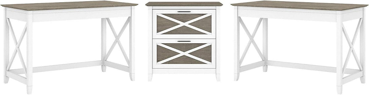 Reclaimed Pine 2 Person Desk Set with Lateral File Cabinet A542