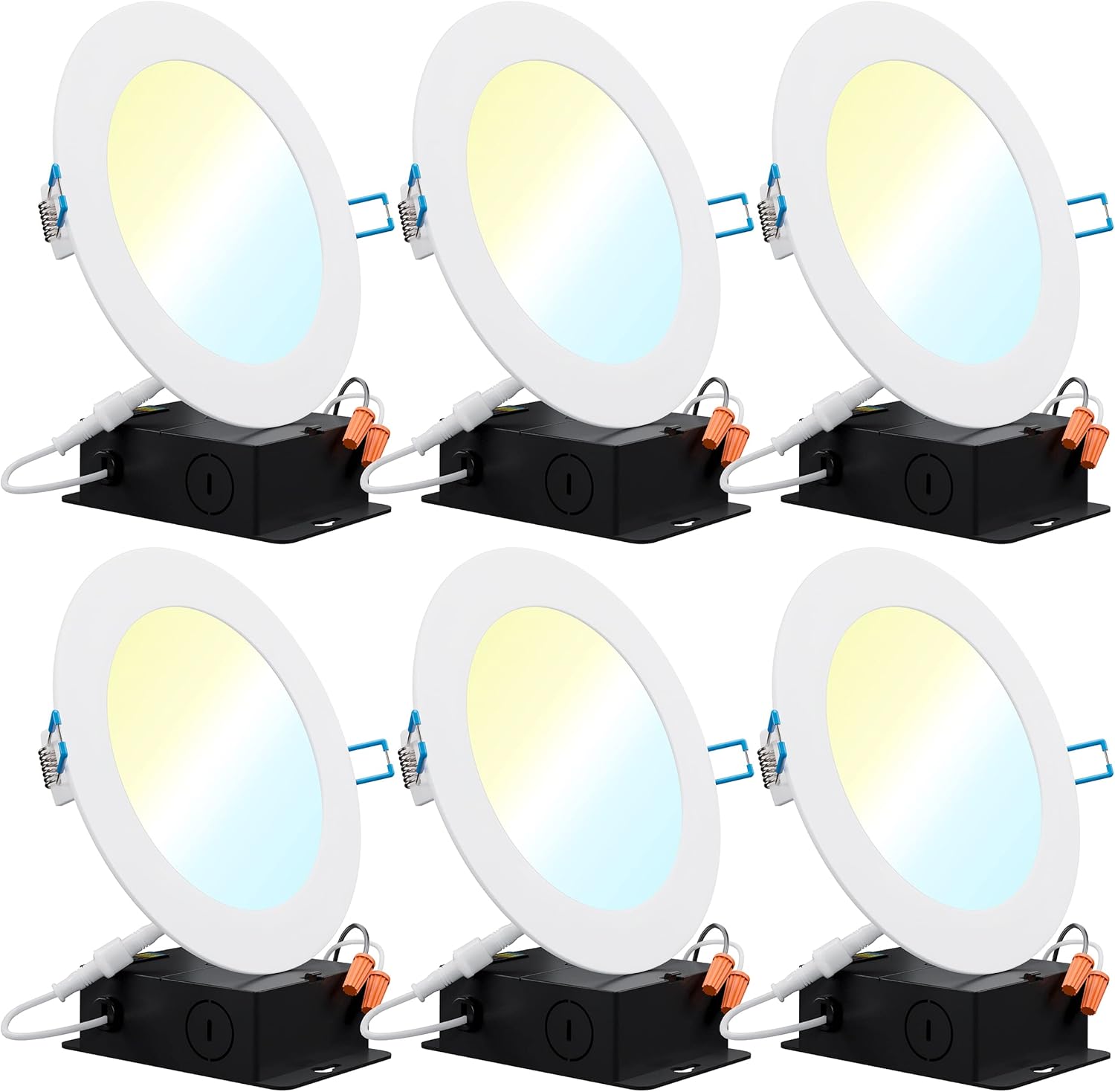 6 Pack 6 Inch Ultra Thin LED Recessed Ceiling Lights, 3000K Warm White, Dimmable 14W C13310