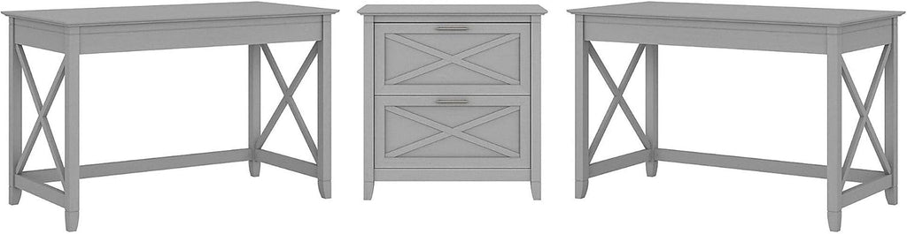 Reclaimed Pine 2 Person Desk Set with Lateral File Cabinet A542