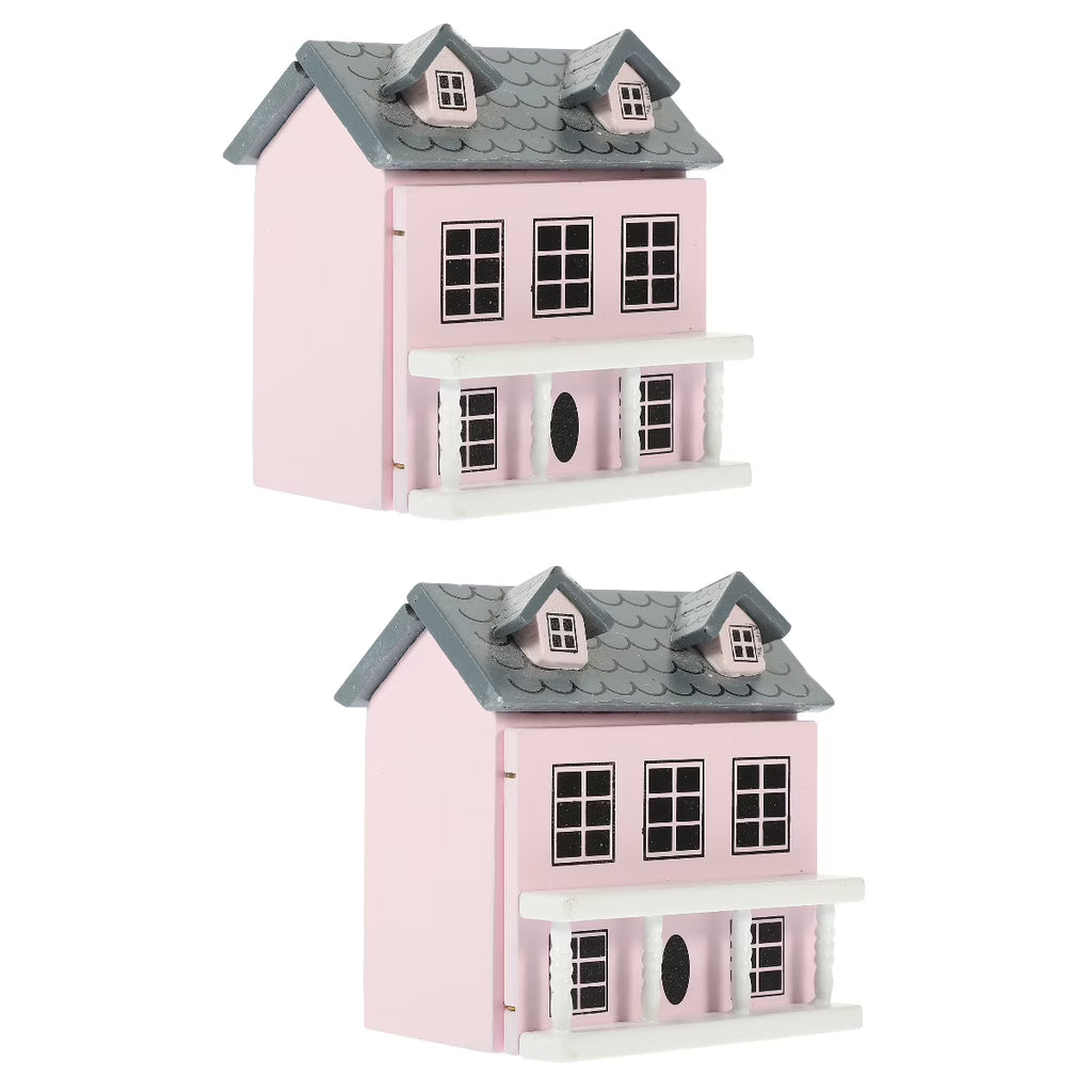 2 Pack Doll House Mini Furniture Pink Villa Ornament Tiny Decor Miniatures Hut Figurine Model I308263