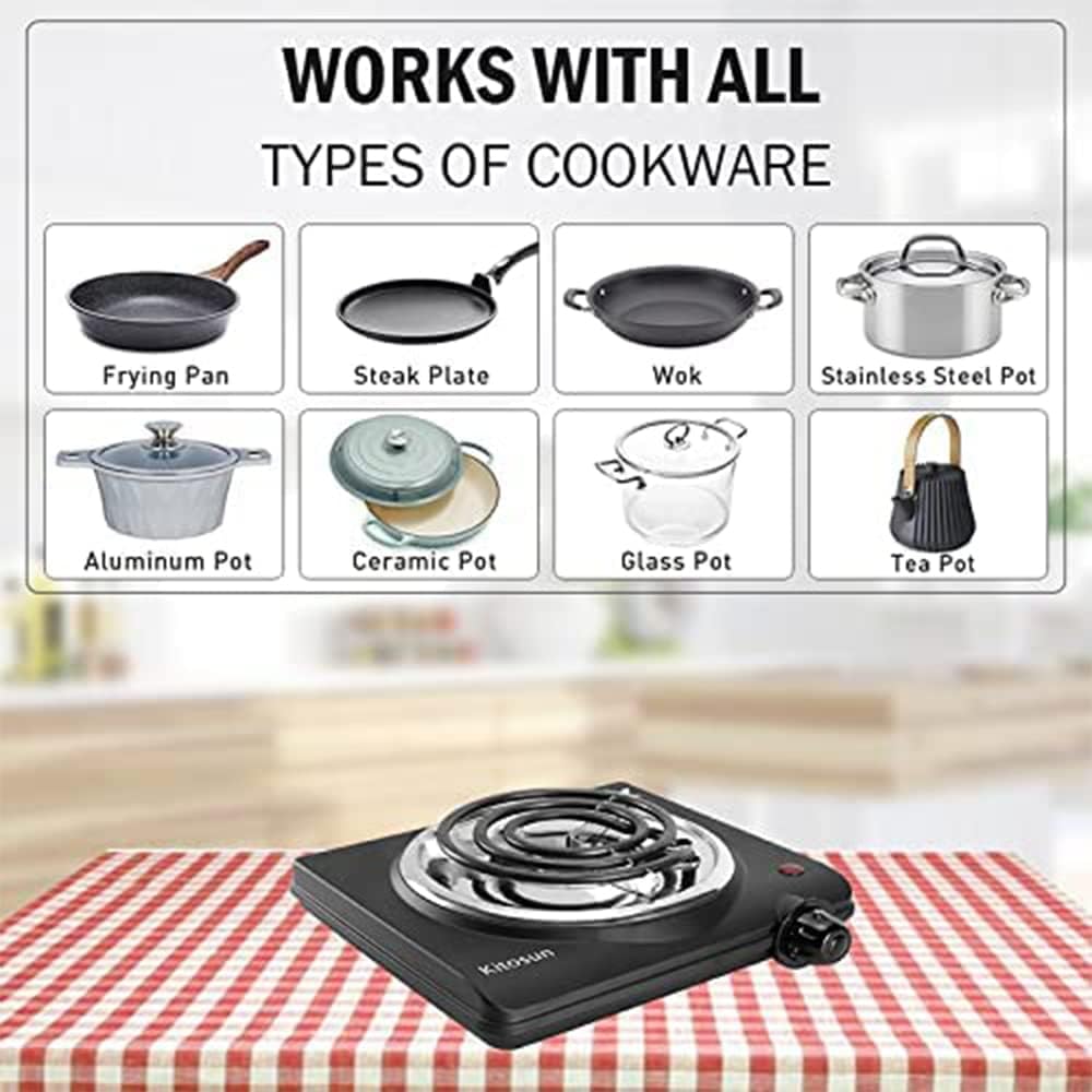 Single Hot Plate Electric Stove with Stainless Steel Grill (1000W) Pack of 2 H751