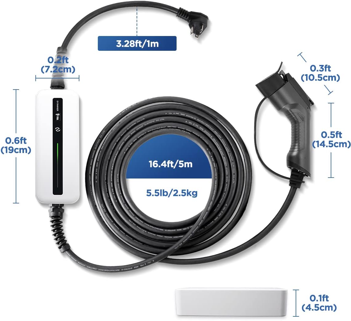 Level 2 EV Charger with NEMA 5-15 Adapter, 20ft Cable, 110/220V, Max 3.6kW S4256
