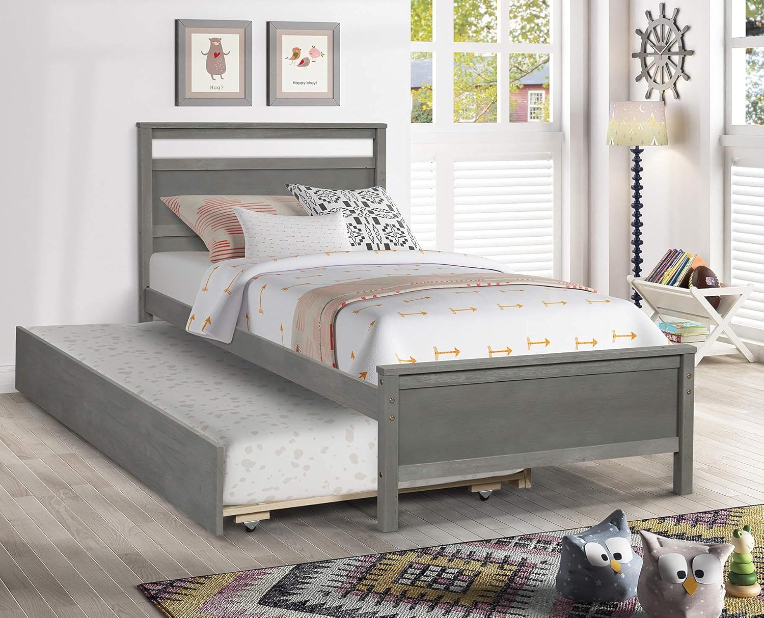 Trundle Bed Frame Twin Size Pine Wood B763