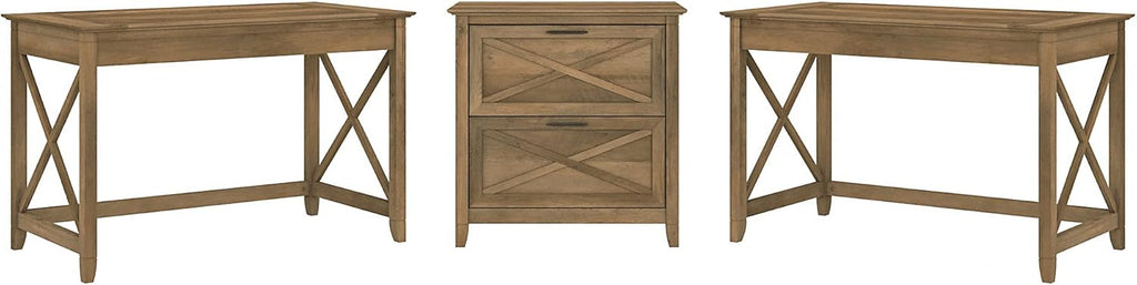 Reclaimed Pine 2 Person Desk Set with Lateral File Cabinet A542