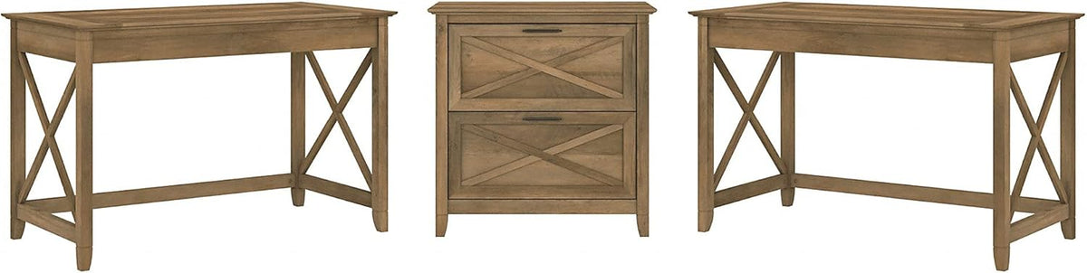 Reclaimed Pine 2 Person Desk Set with Lateral File Cabinet A542