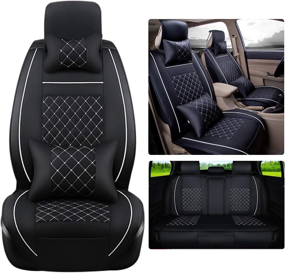 Black/White Line Full Set Car Seat Cover Q6495