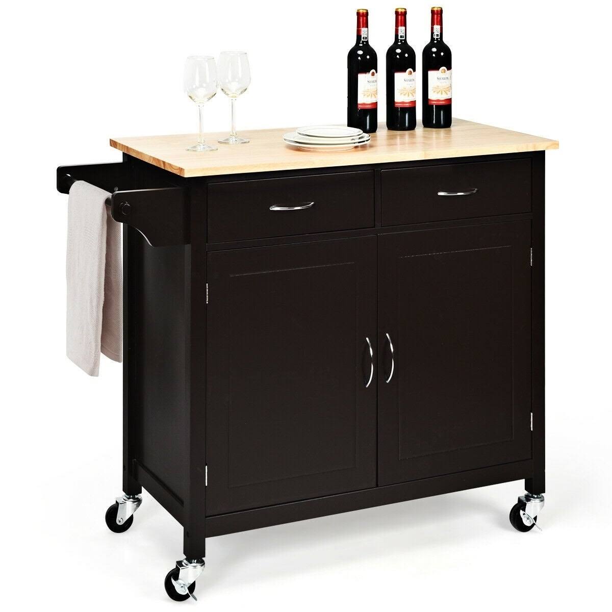 Brown Wooden Top Rolling Kitchen Cart L408