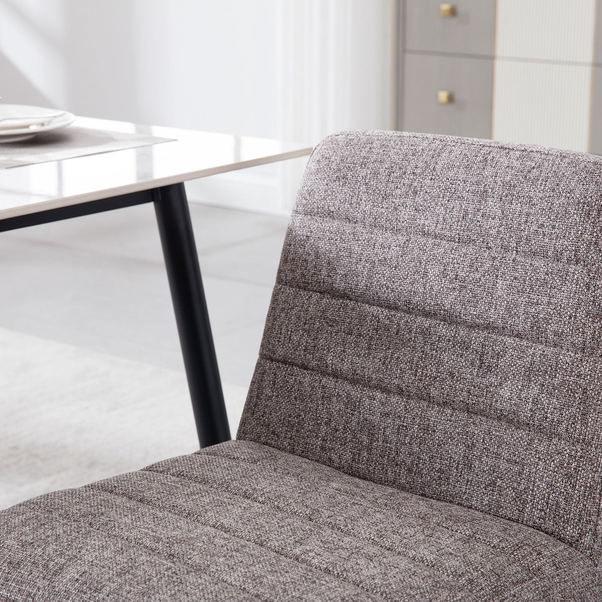 Linen Upholstered Dining Chairs with Black Metal Legs, Set of 2 S8765