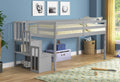 White Twin Size Solid Wood Loft Bed with Stair Case Storage Shelf G32765