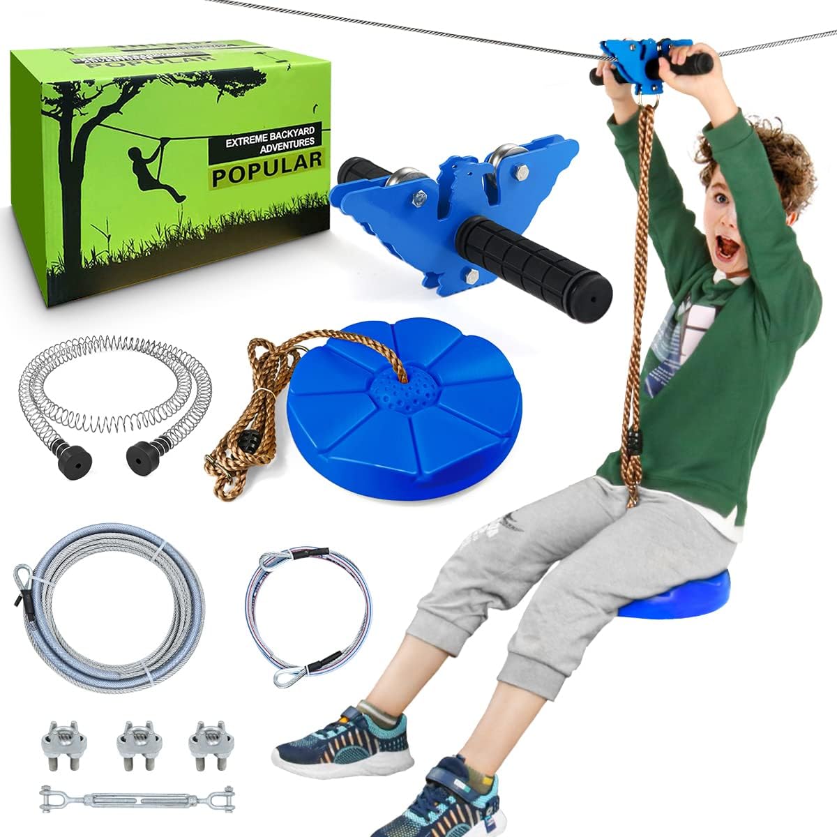 98Ft Zip Line Trolley Kit with Handle and Seat W4149