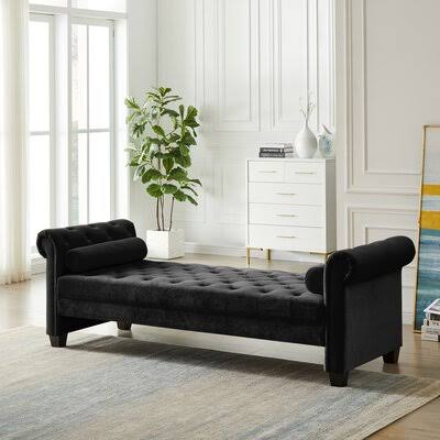 Black Velvet Tufted Bench N337
