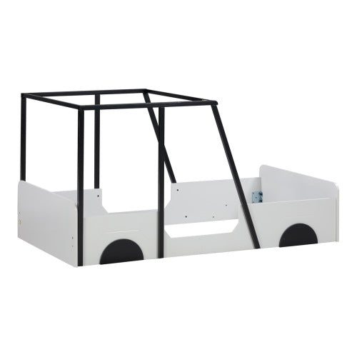 Twin Size Solid Wood Car Bed Frame with Wheels and Door B245469