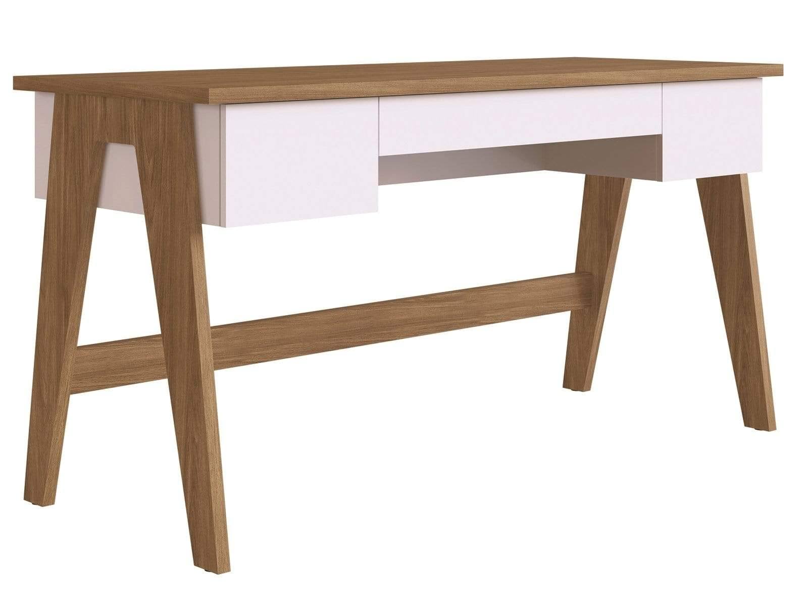 White Executive Office Desk with Light Oak Legs T8700