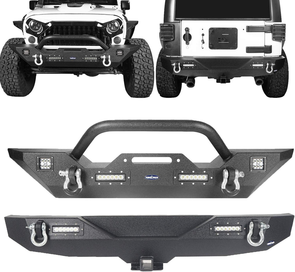 Front & Rear Bumper Kit with Winch Plate & Hitch Receiver & LED Lights L52399