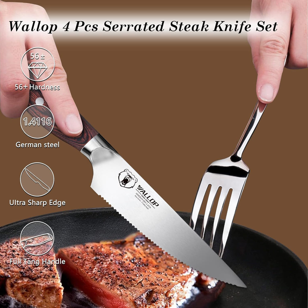 Senior Steak Knife Set of 4, High Carbon German Stainless Steel, Pakkawood Handle, 5 Inch Q422586