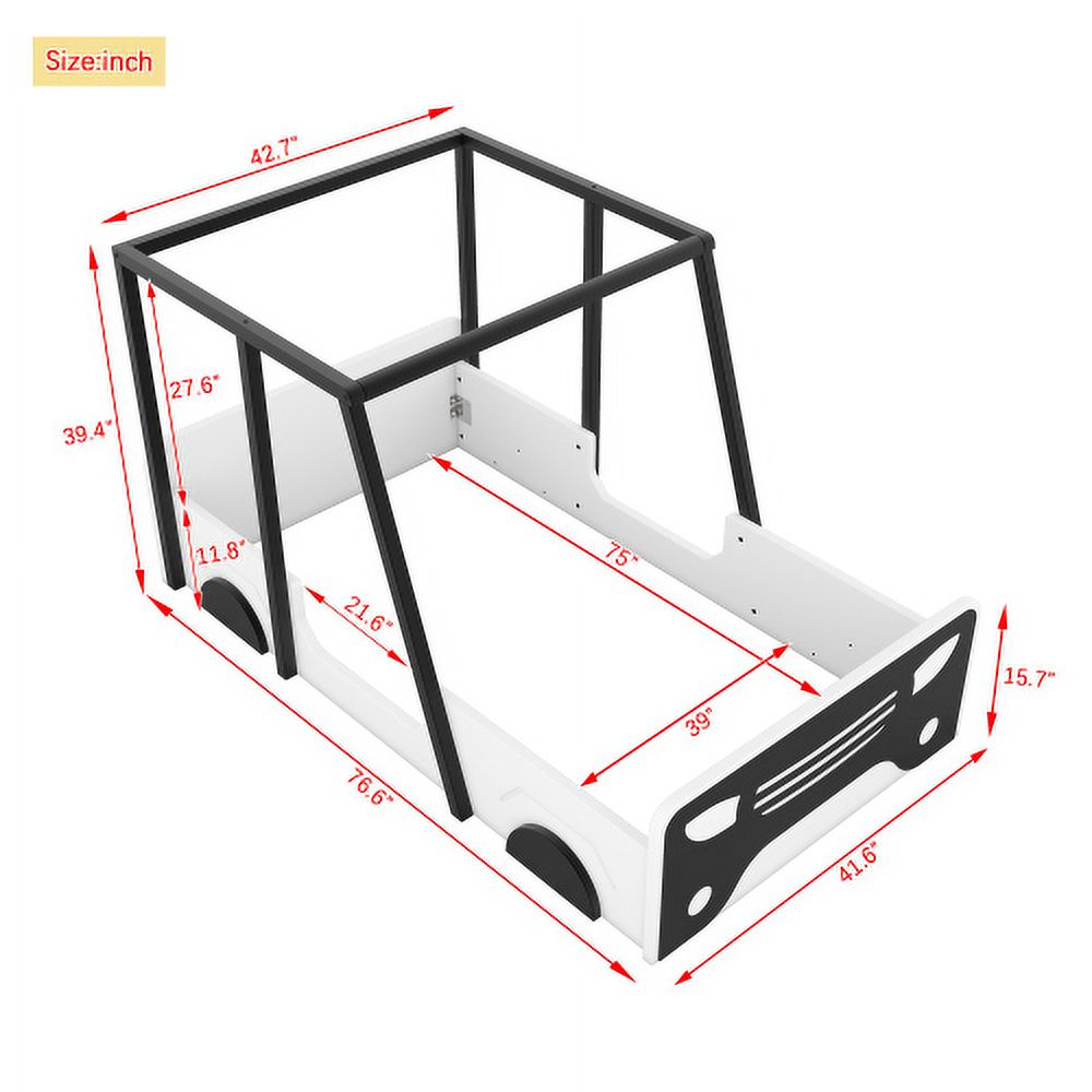 Twin Size Solid Wood Car Bed Frame with Wheels and Door B245469