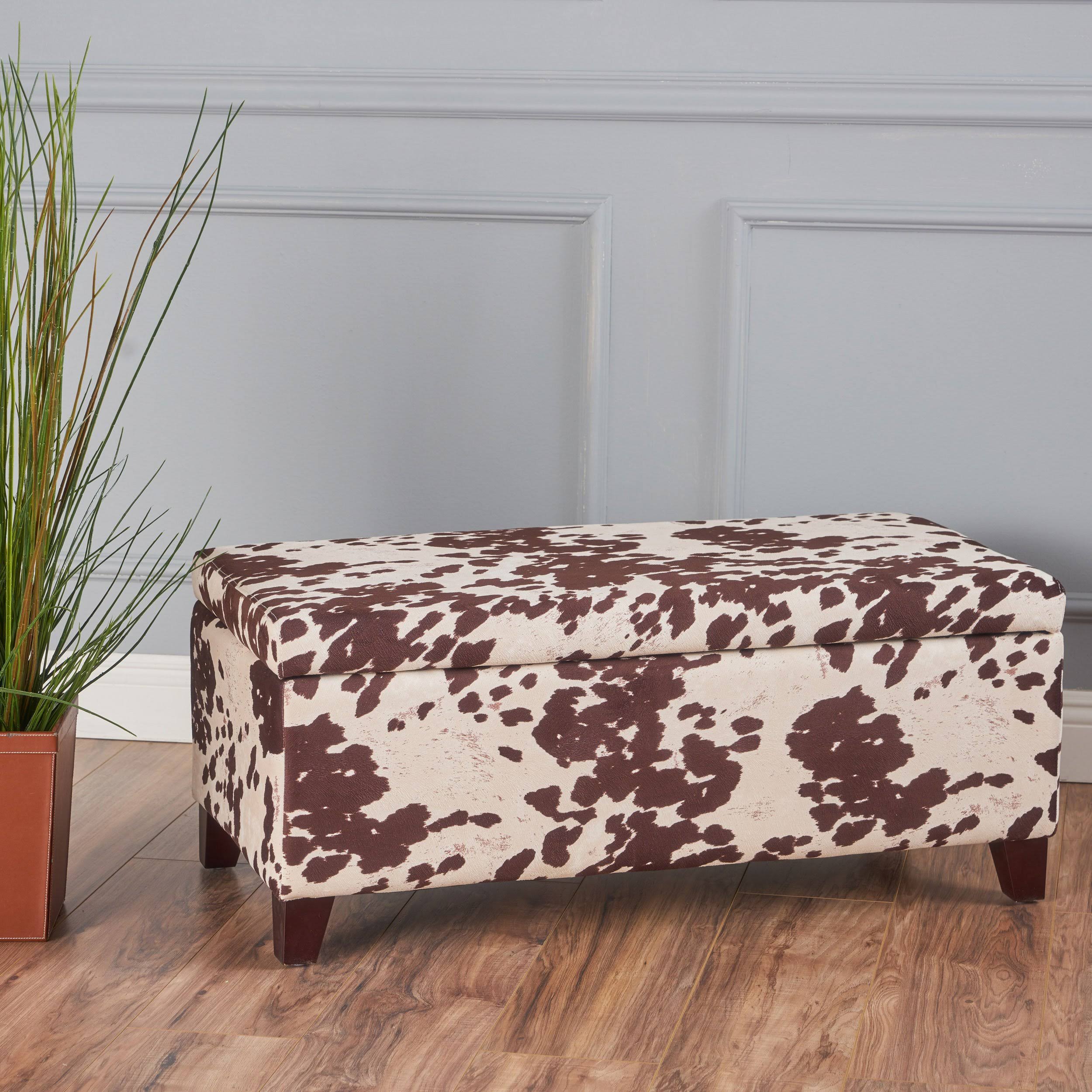 Velvet Cow Print Storage Ottoman Bench P55274