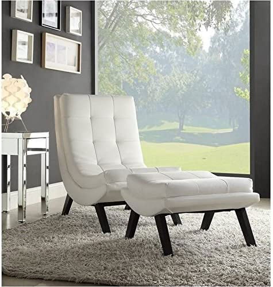 White Faux Leather Lounge Chair and Ottoman Set M903