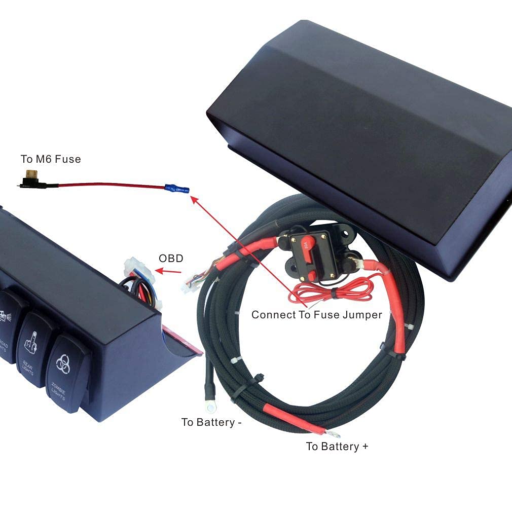 6 Gang Rocker Switch Panel with Blue Backlight Control Pod and Relay Box V57569