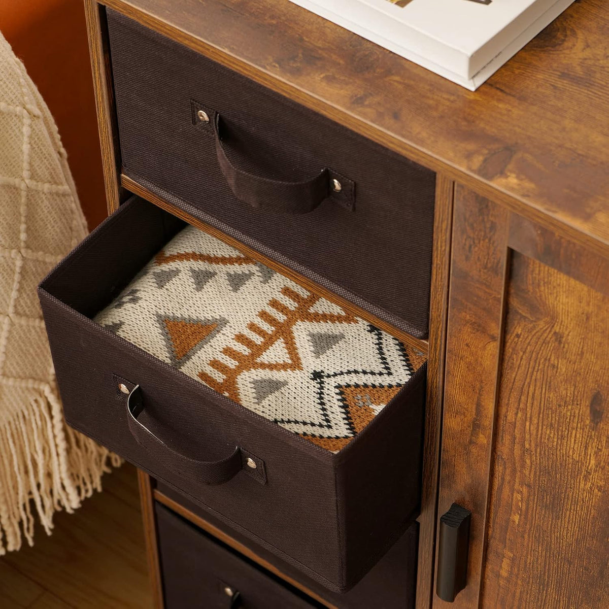 Rustic Brown Storage Cabinet with 4 Removable Drawers and 1 Door X381574