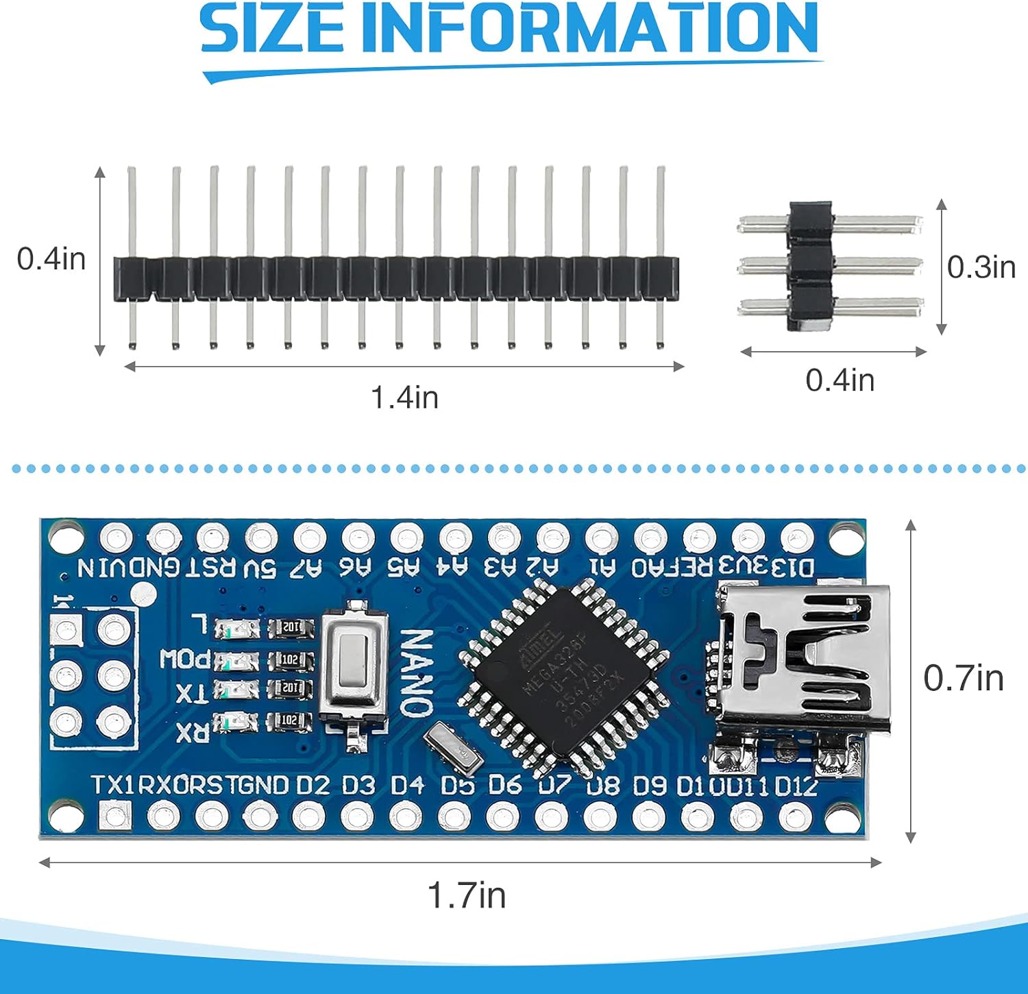 6 Pieces ATmega328P Nano Board with Pin Headers Z353