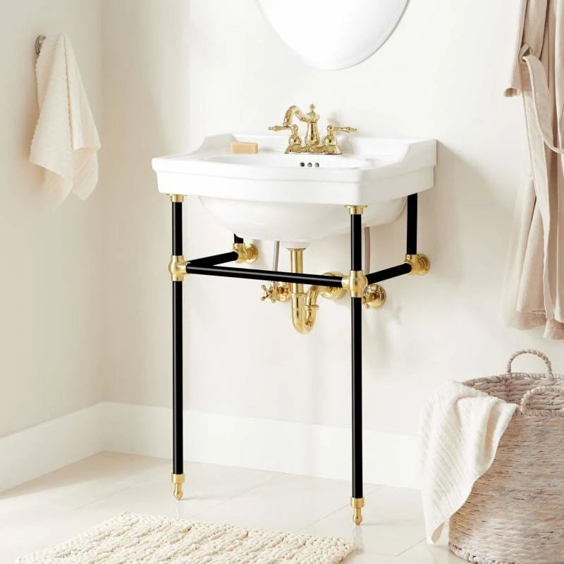 Brass Console Bathroom Sink with 3 Faucet Holes V523