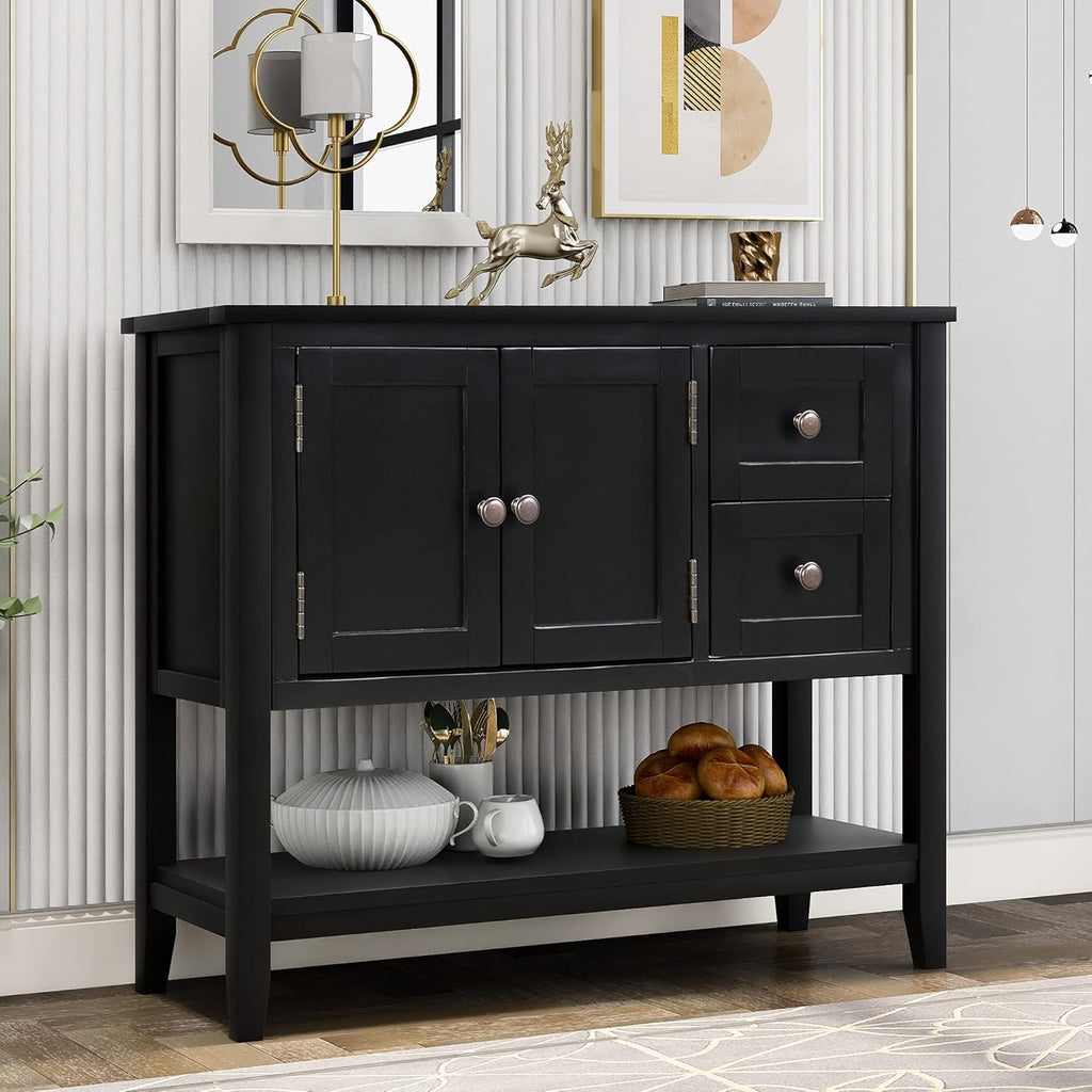 Solid Wood Console Table with 2 Drawers and 1 Cabinet Q483856