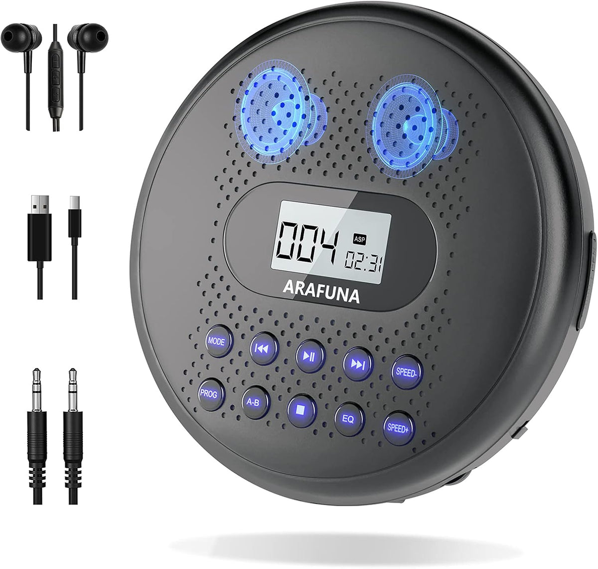 Portable CD Player with Dual Stereo Speakers and Anti-Skip Protection J612808